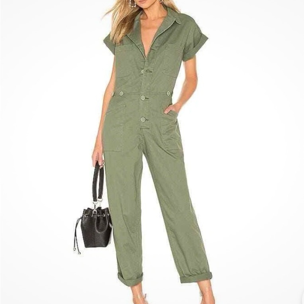 Pistola Gray-Olive Green Short-Sleeve Utility Jumpsuit